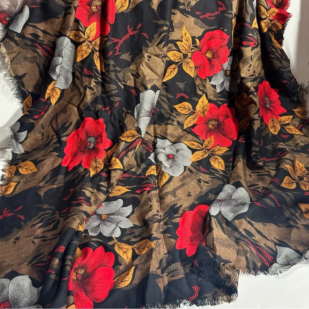 Vintage Boho Square Scarf Vibrant Rayon Challis Mystical Floral Print 70s 80s - Picture 5 of 7